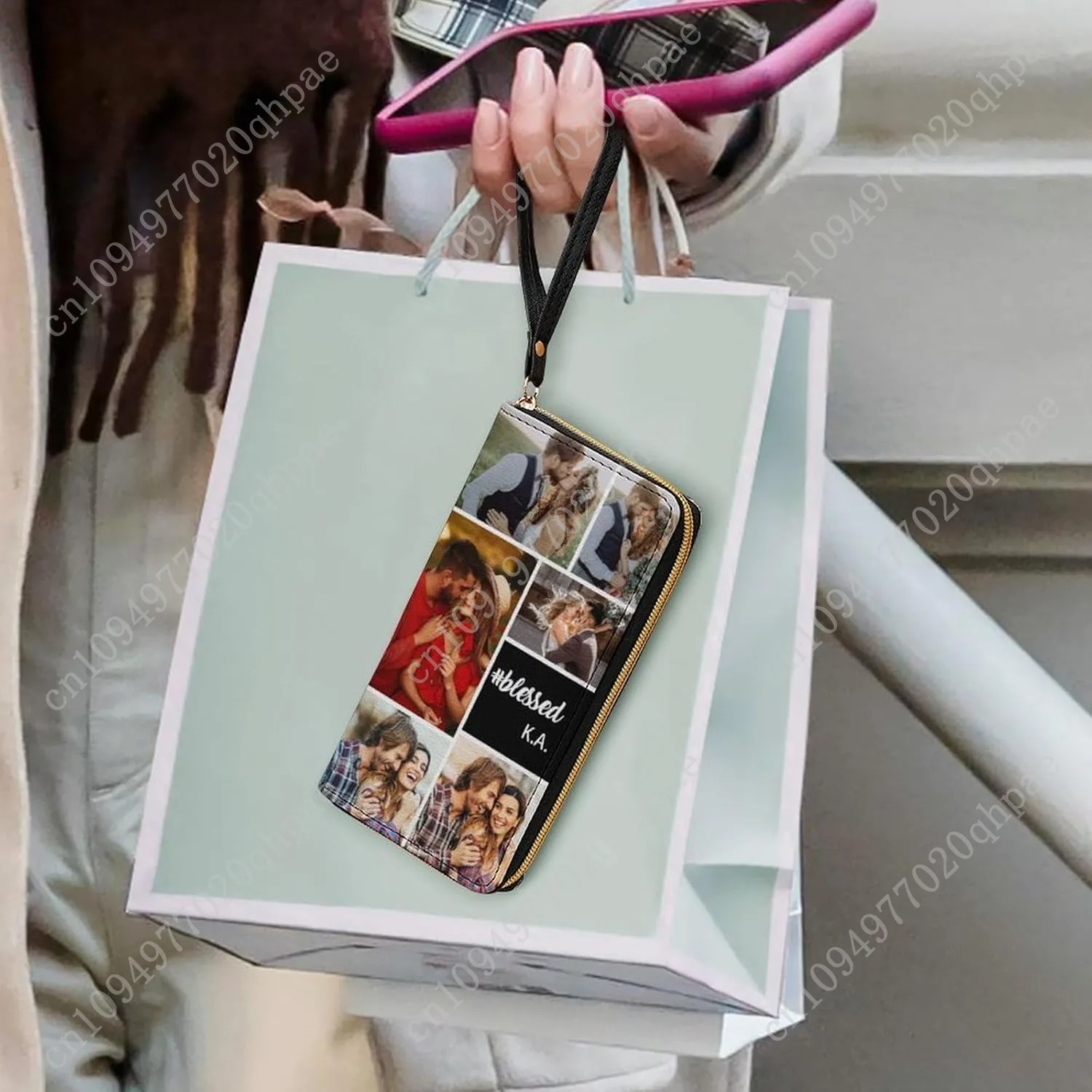 شخصية صور الكولاج محفظة جلدية مخصصة محفظة طويلة للنساء سعة كبيرة مخلب السفر محفظة هدية لصديقة أمي