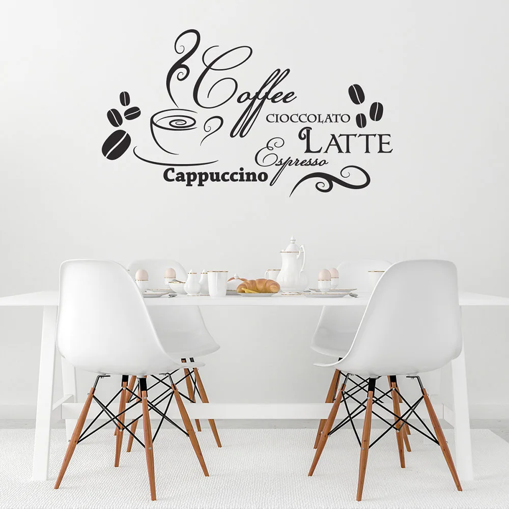 Nowoczesna naklejka ścienna na okno z kawą espresso i czekoladą Kuchnia Kawiarnia Włochy Kubek Fasola Naklejka ścienna Resturant Winylowy wystrój domu