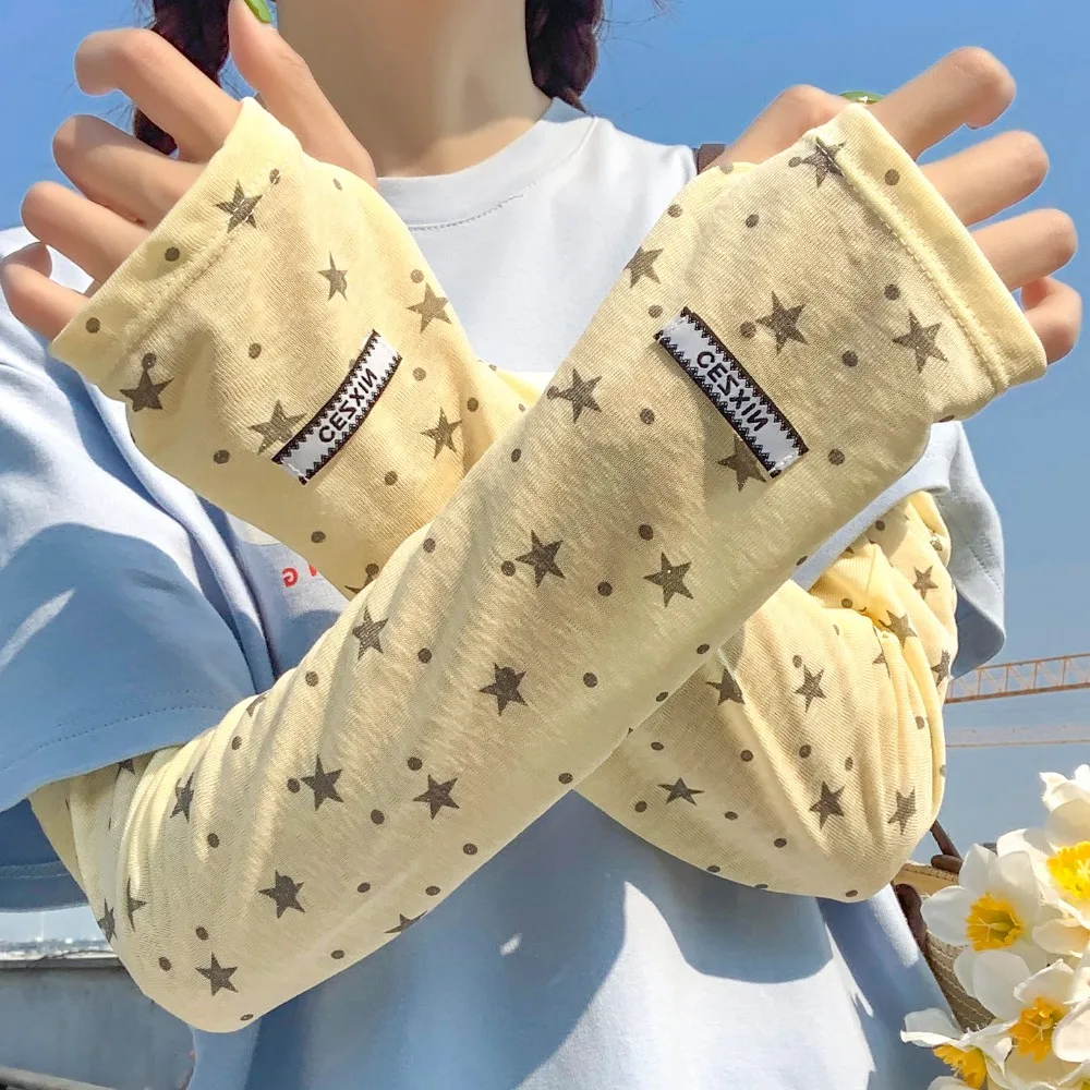 Korean Star Polka Dot UV Protection Arm Sleeves for Women Silk Breathable Cool Sleeves for Driving Cycling Versatile Arm Cover