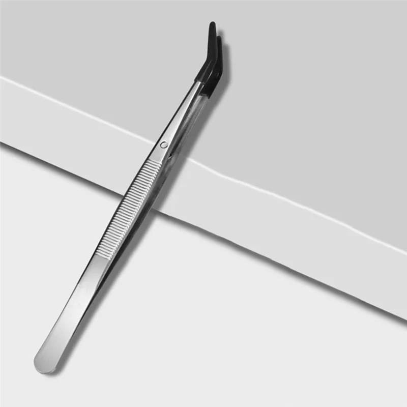 The New 2Pcs Bent Tweezers With Rubber Tips, Curved Flat Tip Tweezer Stainless Steel Angled Grip Gem Stamp Sticker - view 2
