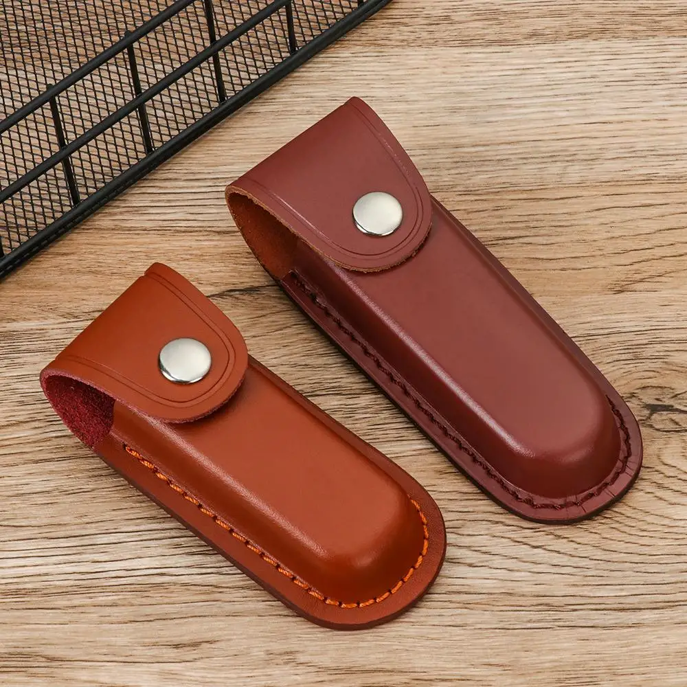 Brown Fold Knife Scabbard Tool Flashlight Belt Loop Case Holder Leather Sheath Pocket Hunt Camp Outdoor Carry Equipment