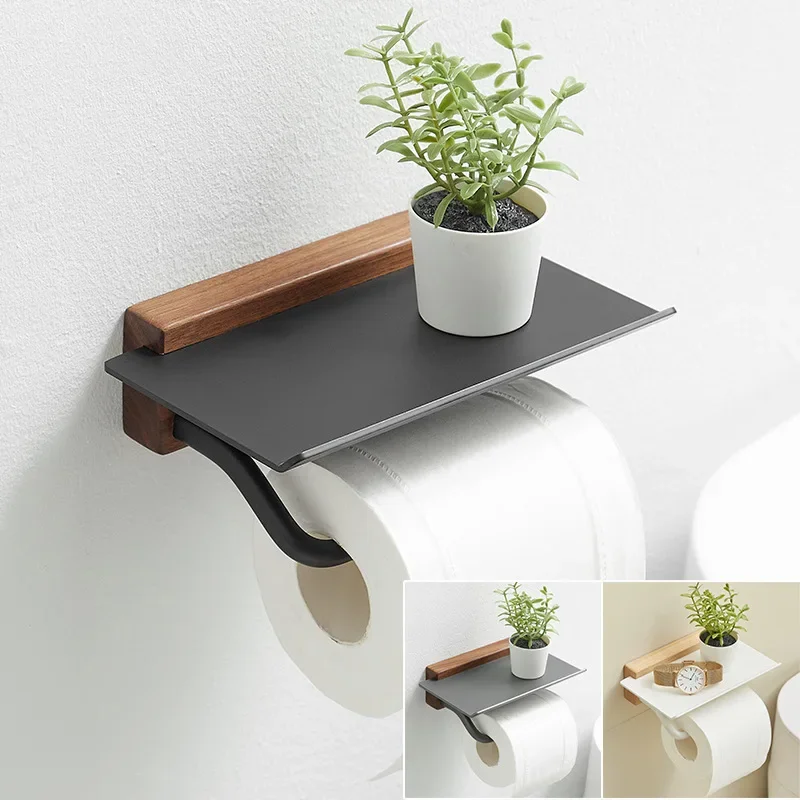 

Bathroom wall mounted toilet paper phone towel roll accessories roll holder wooden toilet paper