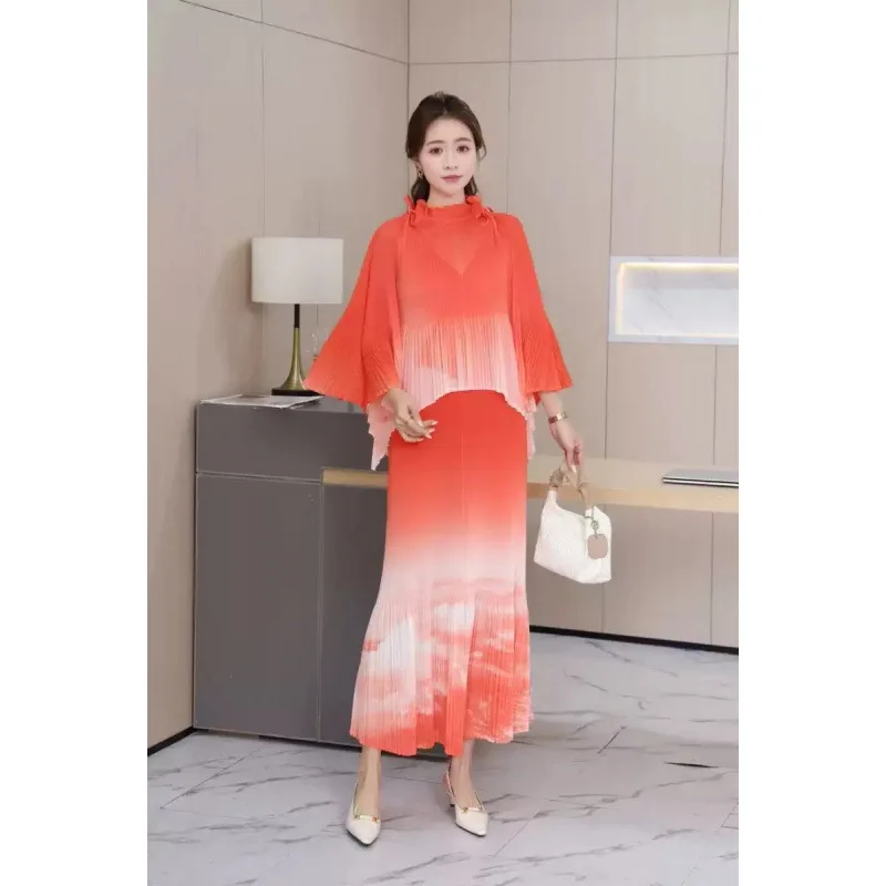 Street Sle geplooide Svel Dr met string losse pasvorm groot formaat dames Faion Bell Sve print set 2025, zomer