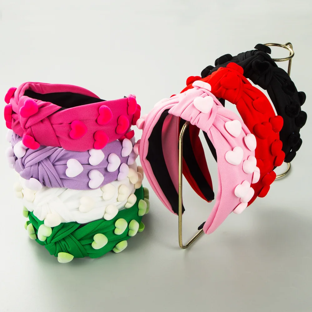 Trendy new Valentine's Day headband knotted love decoration wide edge headband hand sewn rice bead sequins sweet hair accessorie