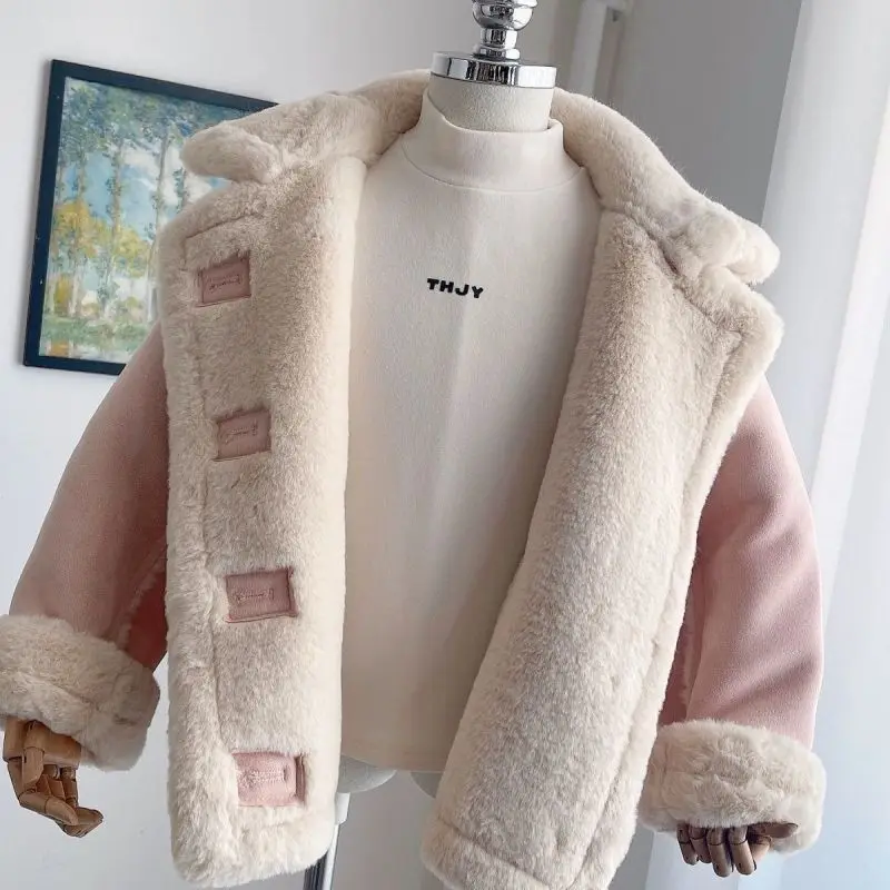 Baby Girl Princess Cotton Padded Fur Jacket Infant Toddler Child Winter Patchwork Coat Thick Warm Outerwear Baby Clothes 18M-12Y