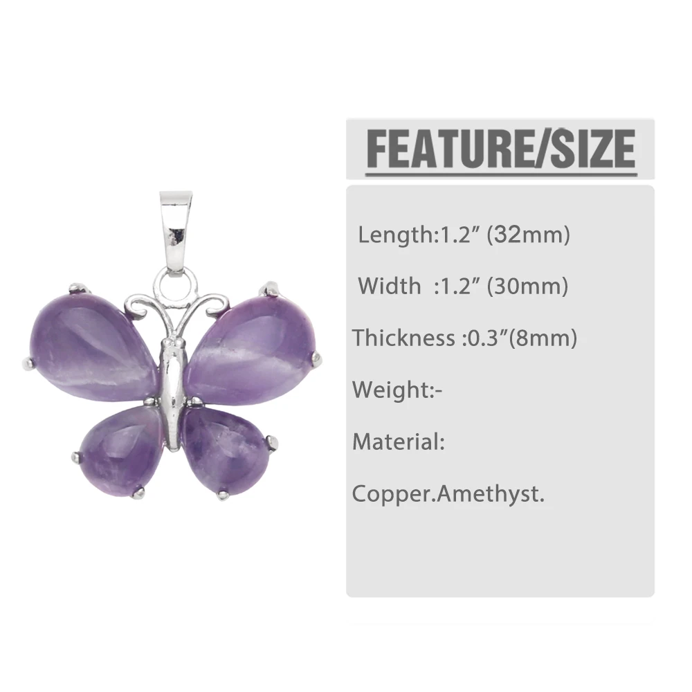 OCESRIO Vintage Natural Stone Butterfly Pendant for Necklace Copper Amethyst Reiki Pendulum DIY Jewelry Making Supplies pdta921