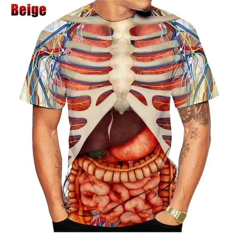 3D Printed Funny Halloween T-Shirt For Men Anatomy Pattern Tees Summer Harajuku Loose Round Neck Tops Short Sleeves T Shirts