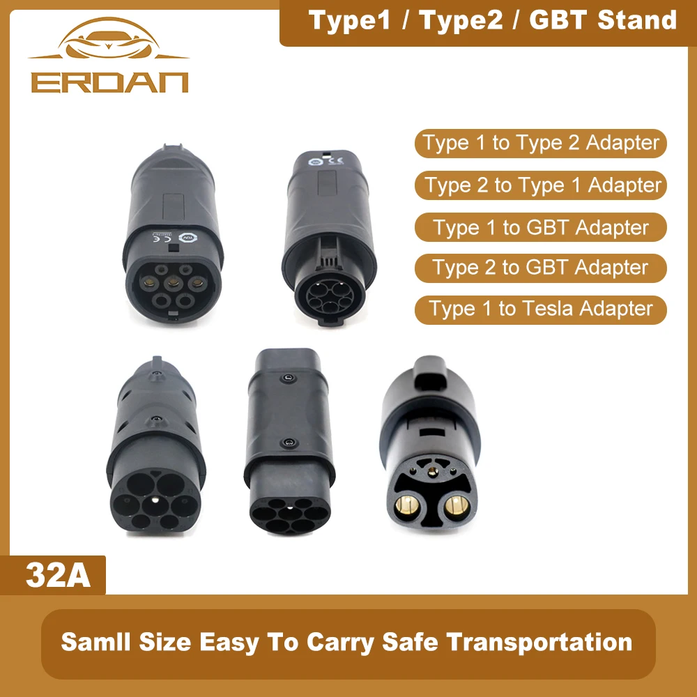 ERDAN Charger Adapter EVSE Connector Type 1 to Type 2 SAE J1772 to Tesla Converter for GBT IEC 62196 Vehicles Car Accessories