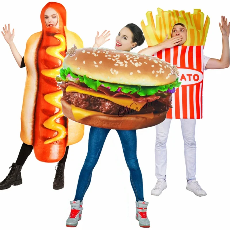 Carnival Party Funny Food Cosplay Halloween Costume Adult Family Fancy Dress French Fries Pizza Burger Sausage Hot Dog Outfit