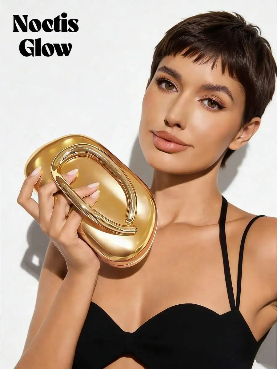 

Luxury Gold-Tone Acrylic Evening Clutch With Sleek Metal Frame For Wedding, Prom, Or Cocktail Party Outfits