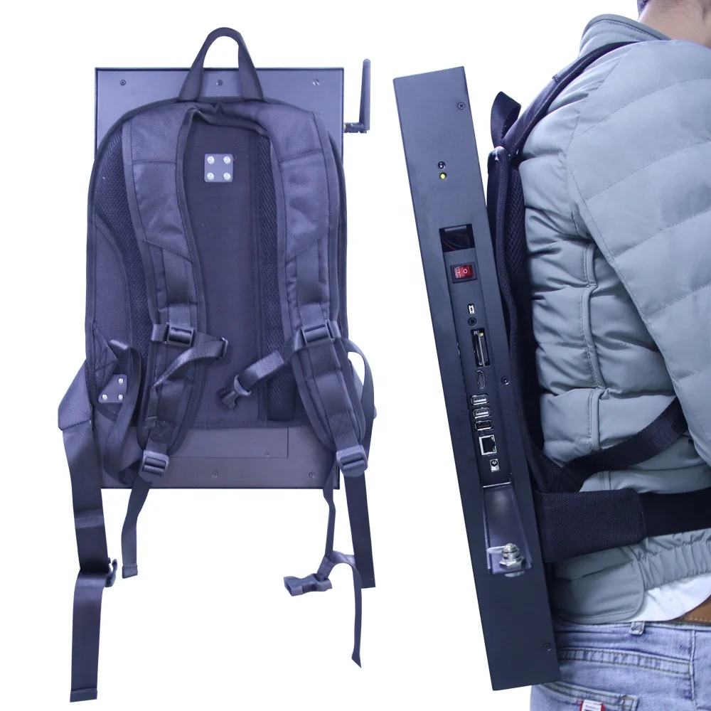 Ransel pemutar Media iklan LCD portabel vertikal, 22 inci Full HD 700 Nits kecerahan tinggi