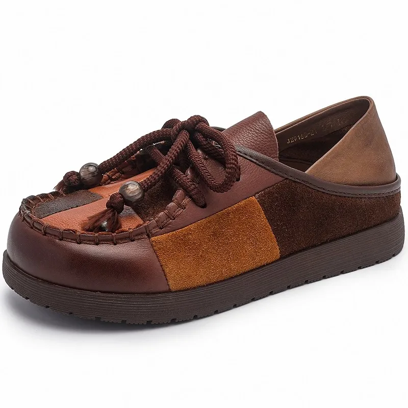 

GKTINOO/весенне-осенняя женская обувь из натуральной кожи на шнуровке в стиле ретро, удобная женская обувь на плоской подошве в этническом стиле, повседневная обувь