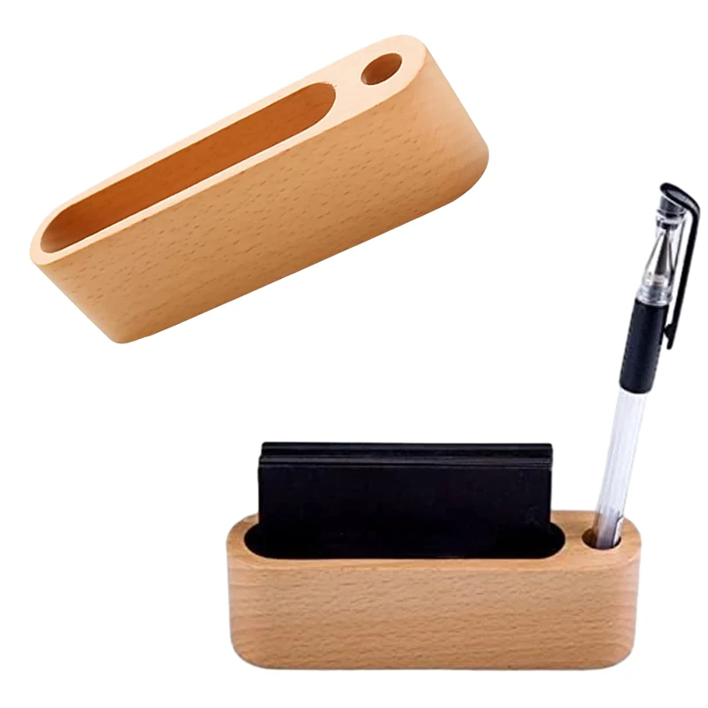 5Pcs/Pack Wooden Business Card Holder with Pen Slot Memo Holder Storage Box Card Display Stand for Desk Office Supplies