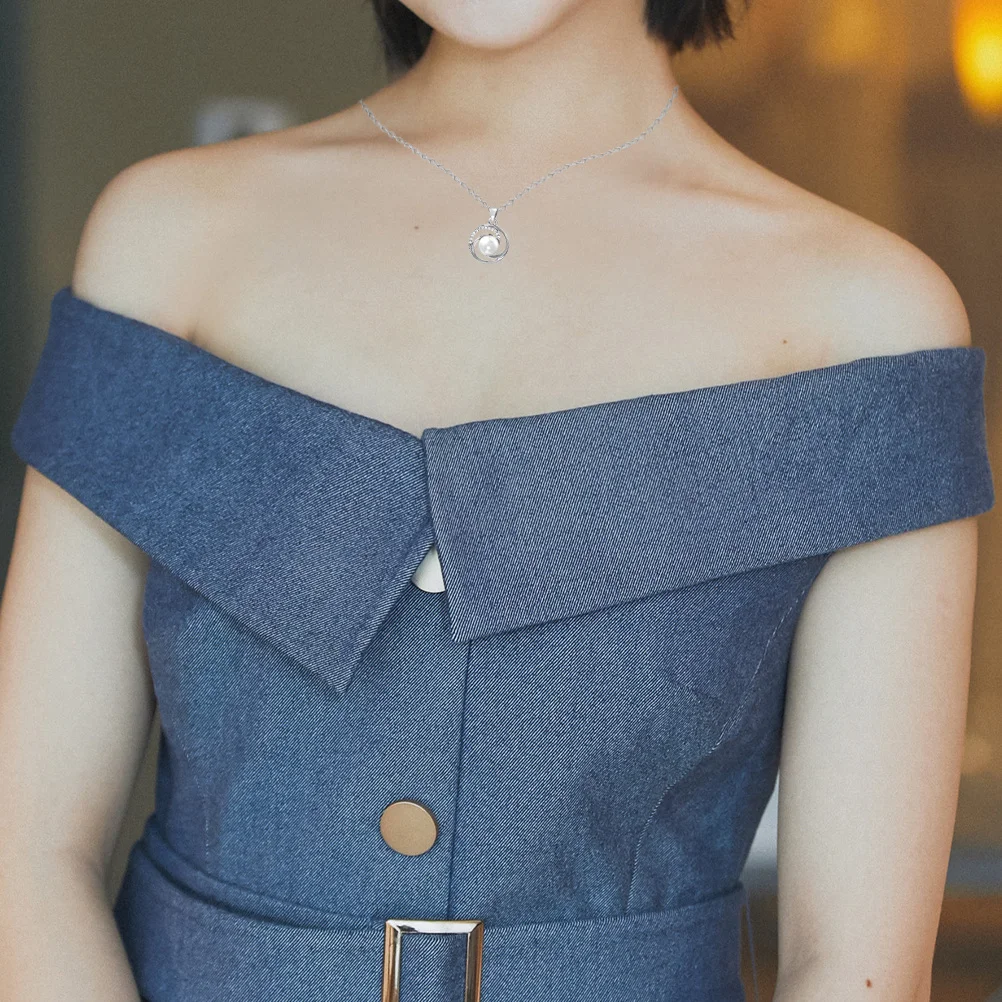 

1Pcs Moon Pendant Necklace Silver Tone Zircon Stone Flower Pearl Choker Feminine Delicate Jewelry for Women Daily Wear Gift