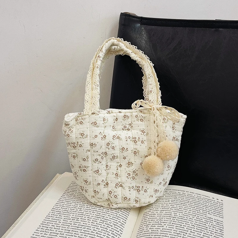 Tote Bag for Boys Girls Cute Floral Shoulder Bag Cotton Winter Handbag Clutch Purse Shopping Bag
