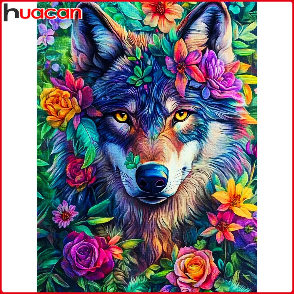 Huacan 5D DIY Diamantmalerei Wolf Rose Diamant-Mosaik Tier Blume Neue Kollektion 2026 Dekorative Gemälde