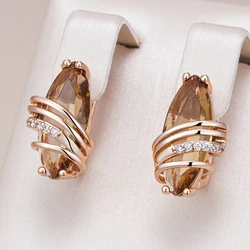 Kinel Hot Fashion Brown Natural Zircon English Earrings for Women Unique Geometry 585 Rose Gold Color High Quality Daily Jewelry
