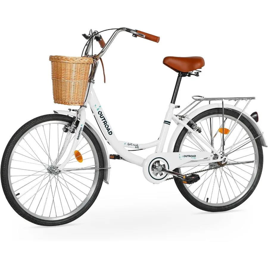 

24 26 inch Beach Cruiser Bike for Women and Men Multi Color Commuter Bicycle with Basket Rear Rack Front Rear Fenders 1 Speed H