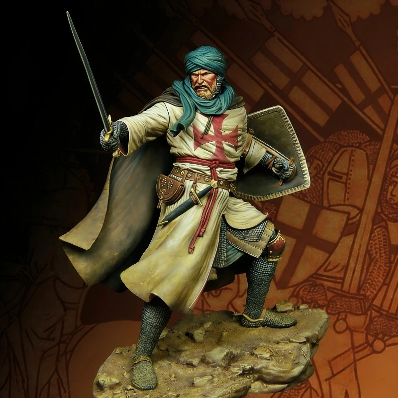 

Масштабная модель 1/24, 75 мм, литая из смолы, сборная, неокрашенная, для хобби, миниатюрная фигурка древнего рыцаря-тамплиера, для диорамы