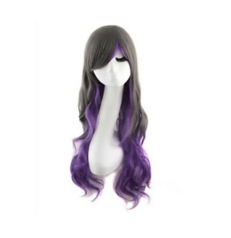 WIG  Fashion Lolita Long Curly Wavy Black&Purple Mixed Cosplay Anime Party Wigs