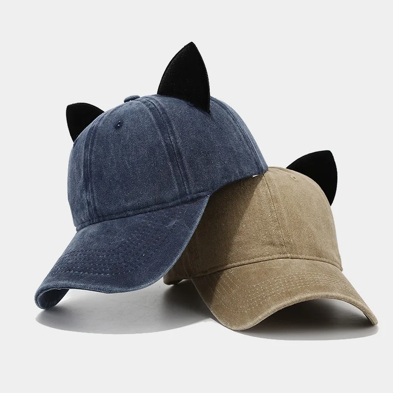 Niedliche Baseballkappe mit Katzenohren, Damen-Sommerkappe mit weichem Oberteil, personalisierte Mütze für Studentenpaare, Herren-Hip-Hop-Streetwear – Detail 2