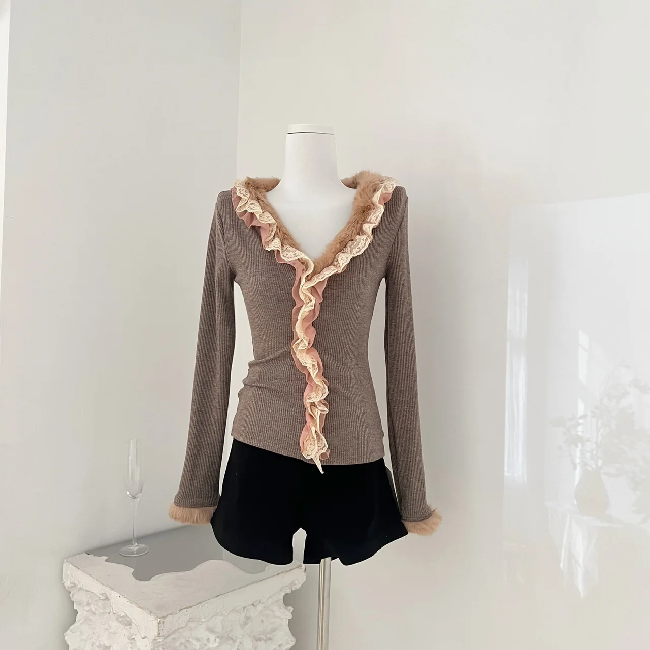 

Ретро из натурального меха V-Ne Base irt, женский зимний новый Sle Pure Desire, высококачественный теплый топ, шерстяной вязаный свитер для девочек