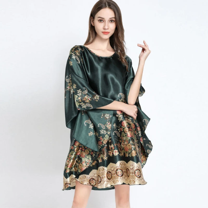 

Summer Solid Color Pajamas Loose Large Pajamas Single Breasted Pajamas Silk Sexy Large Ice Silk Pajamas