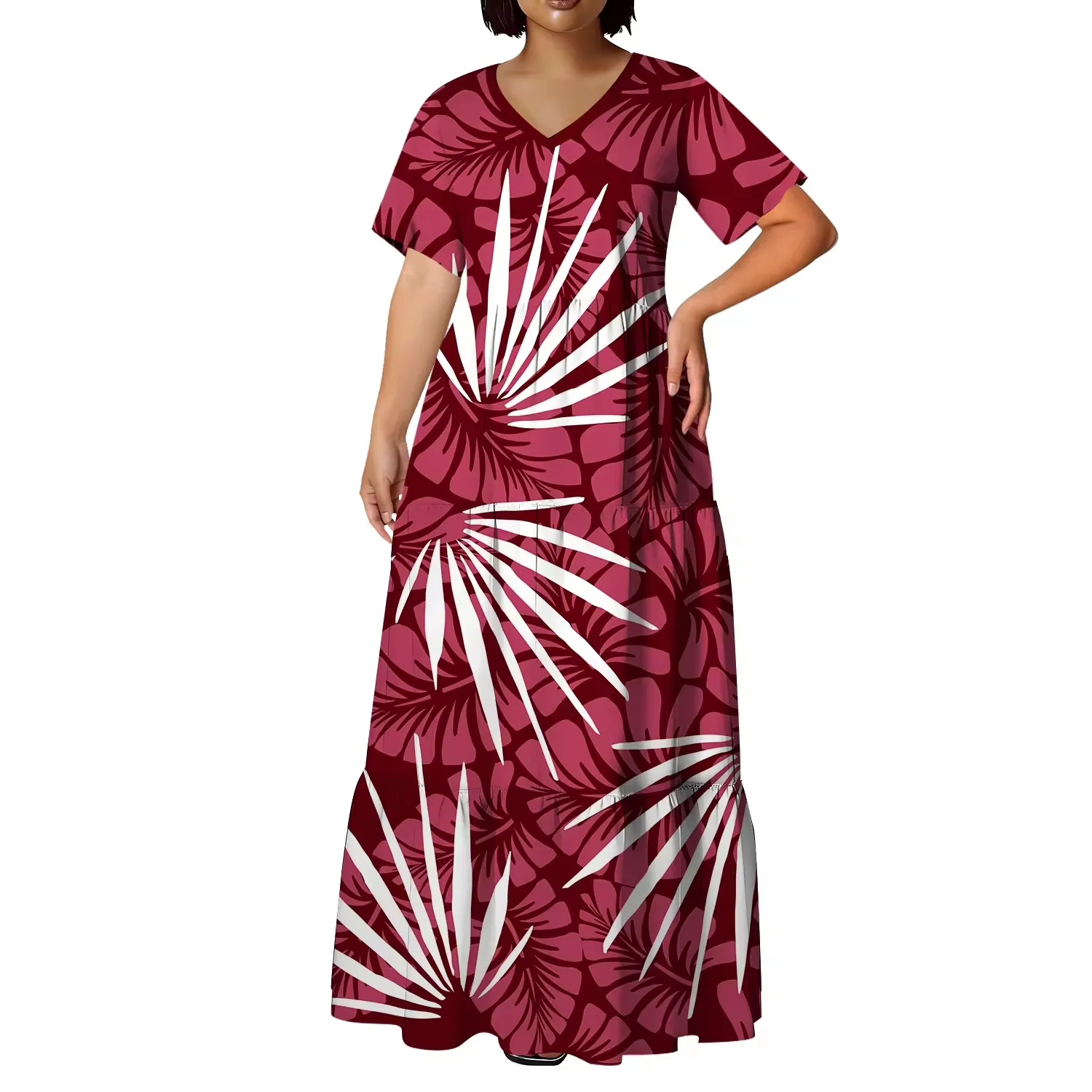 

Новое дизайнерское платье больших размеров с полинезийским племенным принтом Самоа, женское, с V-образным вырезом, оборками, многоярусное, с коротким рукавом, повседневное