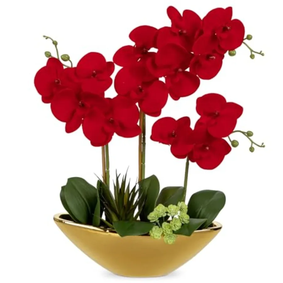 

Искусственные цветы орхидеи 17 дюймов, шелковые искусственные орхидеи в керамической вазе, композиция из искусственного фаленопсиса для дома, офиса, комнаты, столовой