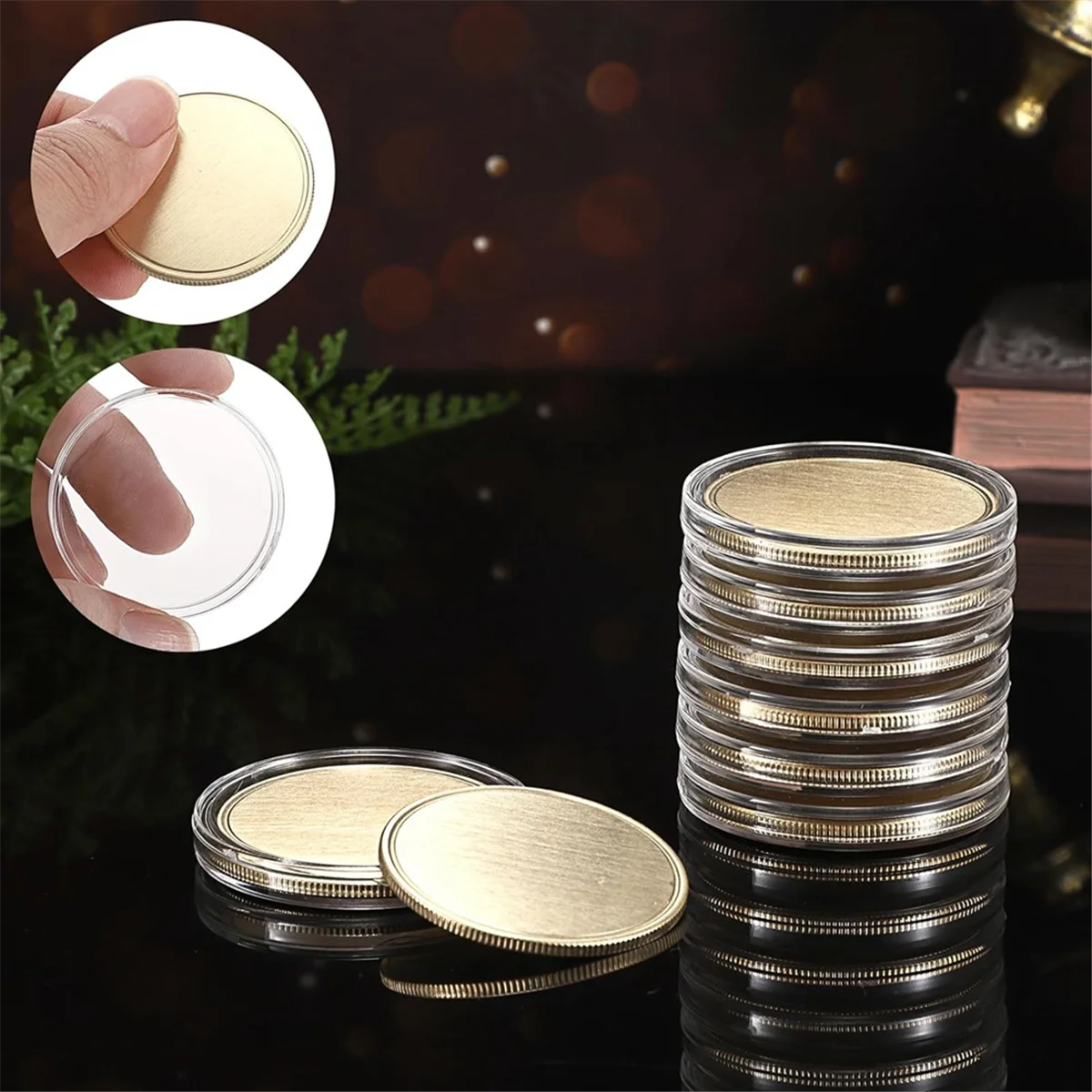 L33A_15PCS Moeda de desafio em branco para gravação a laser, moeda em branco gravada a laser de 1,6 polegadas Moeda estampada em metal dourada