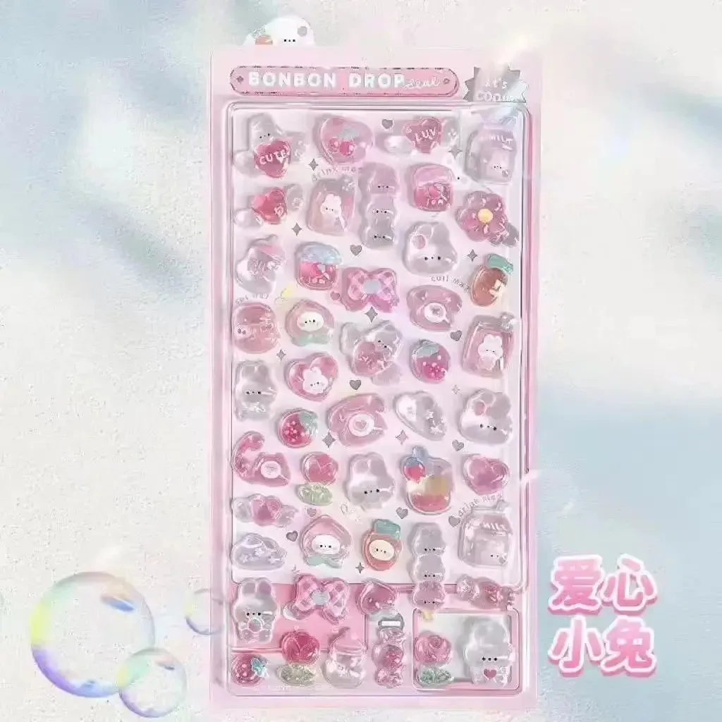 //2027new Kawaii 3D Jelly Resin Stickers Cute Cartoon Sparkle Transparent Decals for Scrapbooking Phone Case Laptop DIY Decor..
