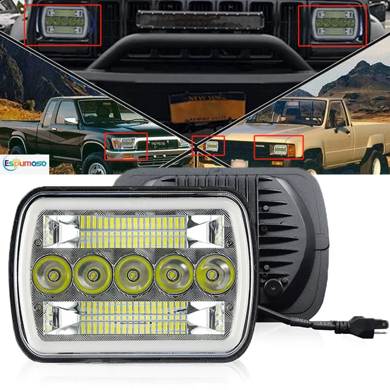 

5 x 7inch 6 x 7inch Square Headlamp Amber DRL Automotive Square Headlamp 6000K White Assembly For Jeep Cherokee XJ Wrangler YJ