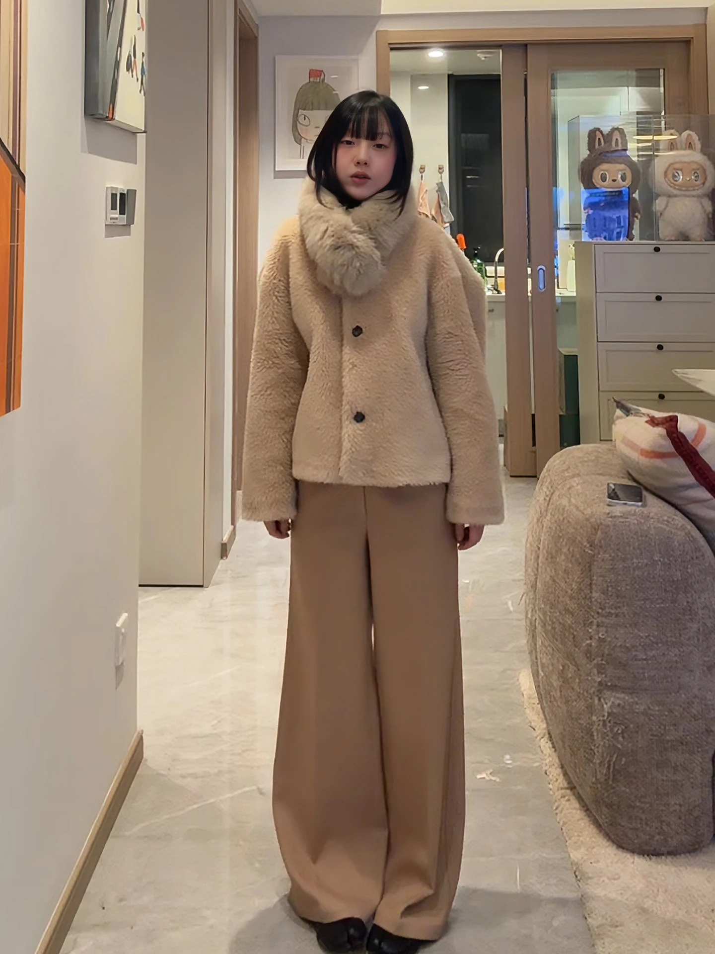 

Женское пальто Cloud Warm Sun High Densi Milk Camel Color из экологически чистого меха, свободного кроя, с длинными рукавами