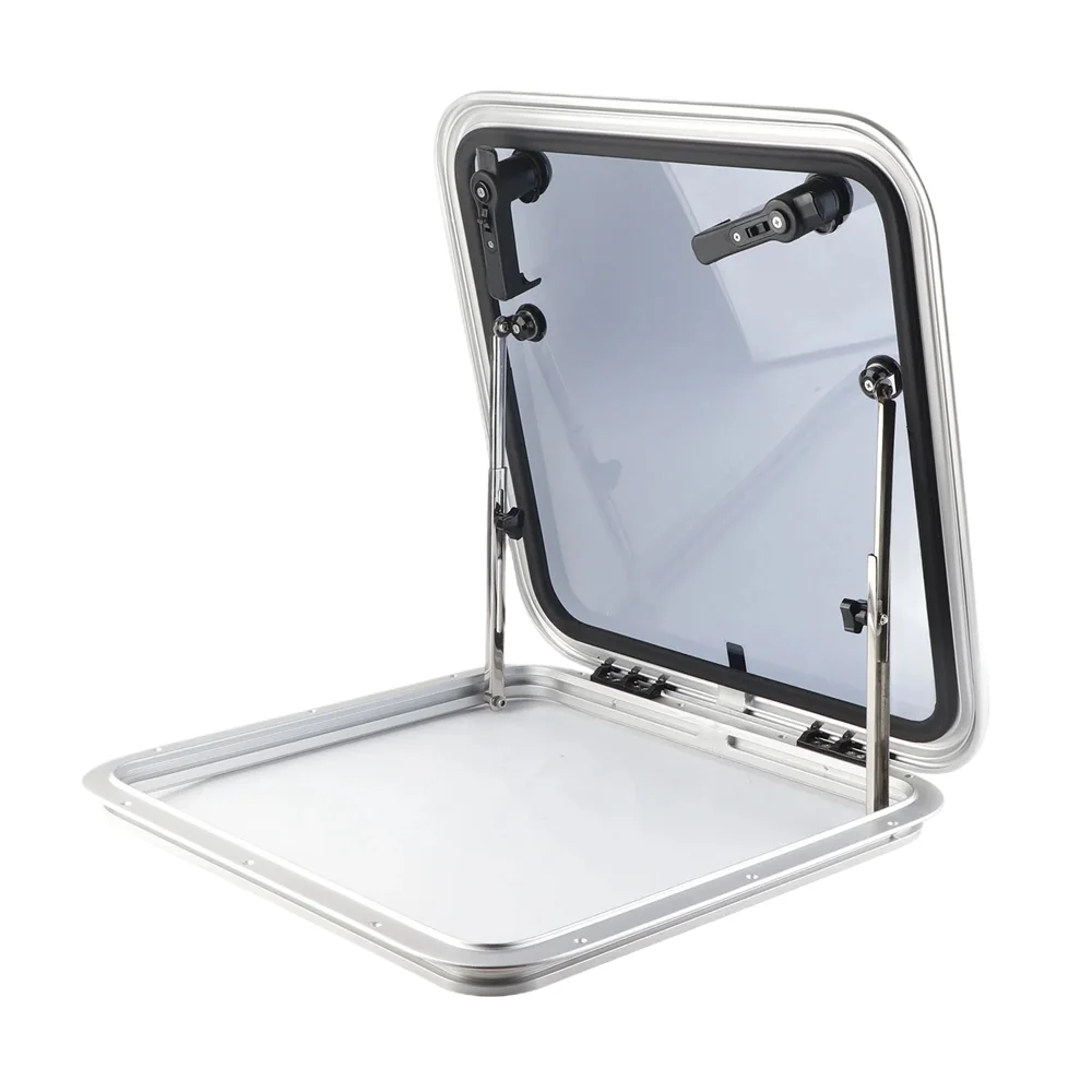 Marine Aluminum Deck Hatch 425-575mm Boat Hatch Cover with Tinted Acrylic Window Stainless Steel Stay Anodized Frame
