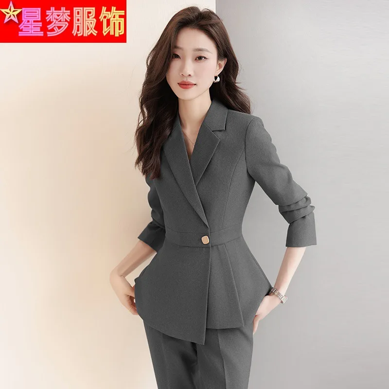 Gray Suit Women\'s Autumn Clothing New High-End Hotel Front Desk Manager Formal Wear Professional Tailored Suit Coat Overalls