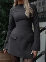 Dulzura Long Sleeves Zipper Bodycon Mini Dress With Pocket Solid Elegant Outfit Office Streetwear Women’S Autumn Winter Clothes - Image 3