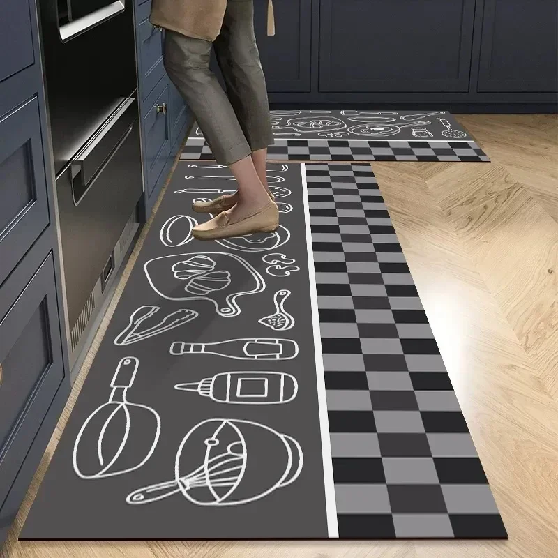 Kitchen Floor Mat Pvc Waterproof Carpet Non-slip Home Decoration Oil-proof Leather Rug Long Alfombra De Cocina 주방바닥매트 Pvc주방매트