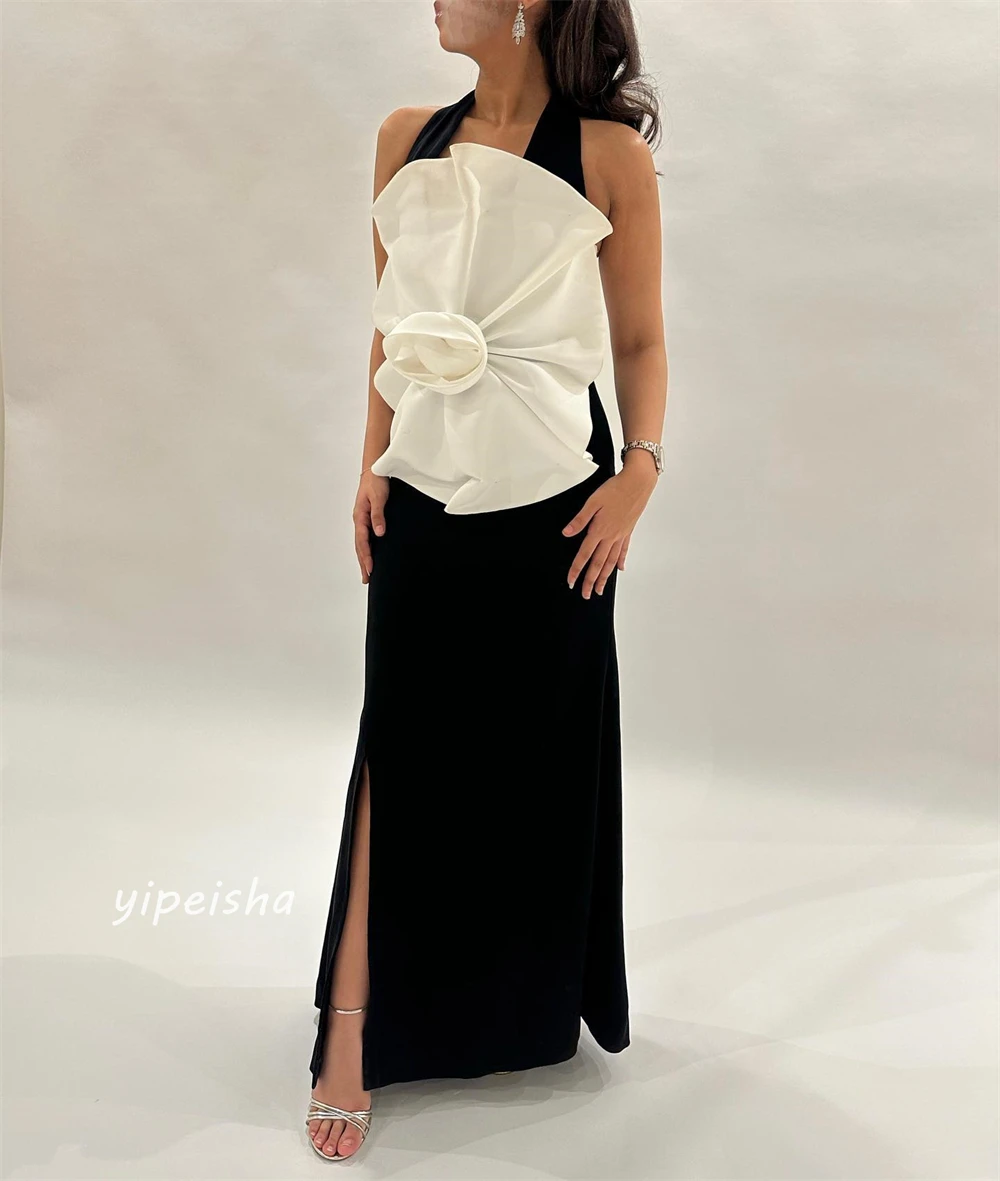 Exquisite Sparkle Draped A-Line Halter Vestidos longos, alta qualidade, flor plissada, Clubbing, Ocasião Vestido