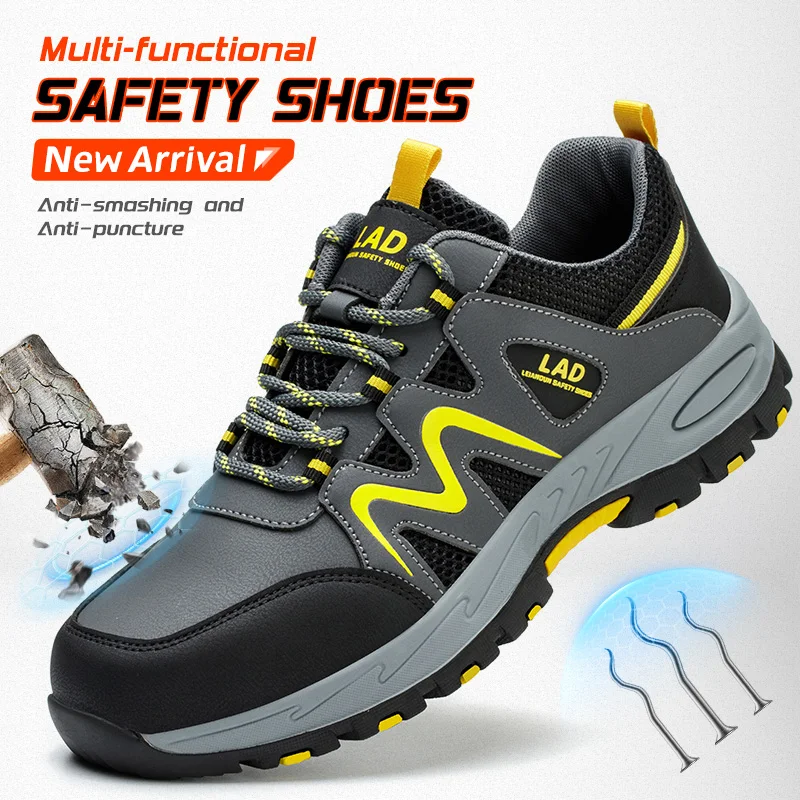 

Leiandun Steel Toe Work Shoes Low Cut Breathable Anti-Smash Anti-Puncture Microfiber Upper Safety Shoes