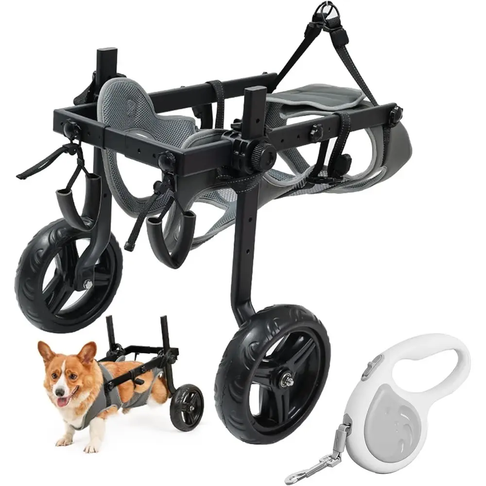 

Large Dog Wheelchair for Back Legs with Pet Traction Rope - Adjustable Hind Leg Support Cart with Breathable Air Mesh Harness, A