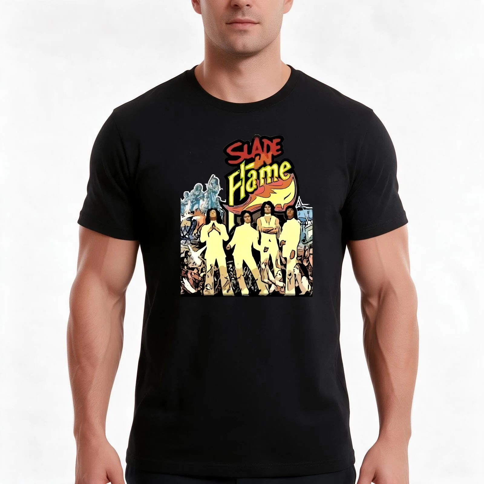 Slade in Flame film posterillustration Classic T-Shirt, Summer Casual Cotton Tee, Oversized Streetwear Tops, Unisex Men Women