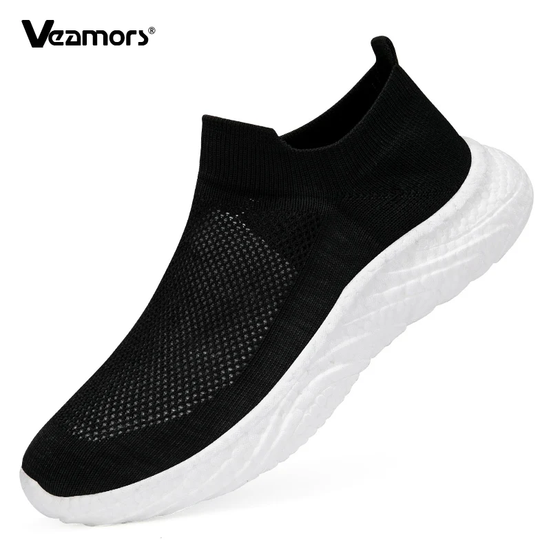 Knitted Mesh Men's Walking Shoes Women Light Breathable Casual Shoes Slip-on Flats Comfortable Loafers Elastic Soft Sole