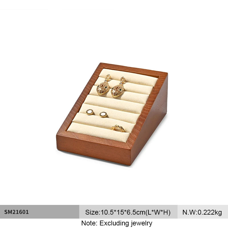 WoodTen Solid Wood Ring Display Stand Microfiber Ring Jewelry Organizer Holder Jewelry Display Storage Rack for Earring Showcase