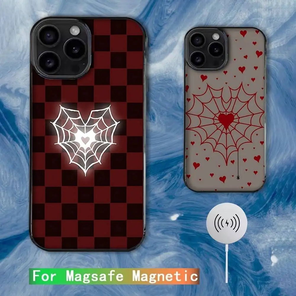 

Cool S-Spider Web H-Heart Phone Case For iPhone 16e,16,15,14,13,12,11,Plus,Pro,Max,Mini Magsafe Magnetic Wireless Charging