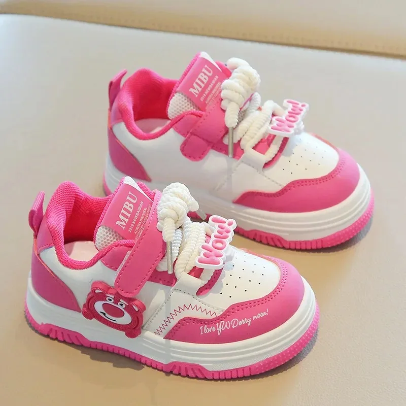 

Children Spring Autumn Velcro Non Slip White Shoes Cartoons Boys Fashion Lightweight Sneakers Girls Soft Sole Casual Board Shoes