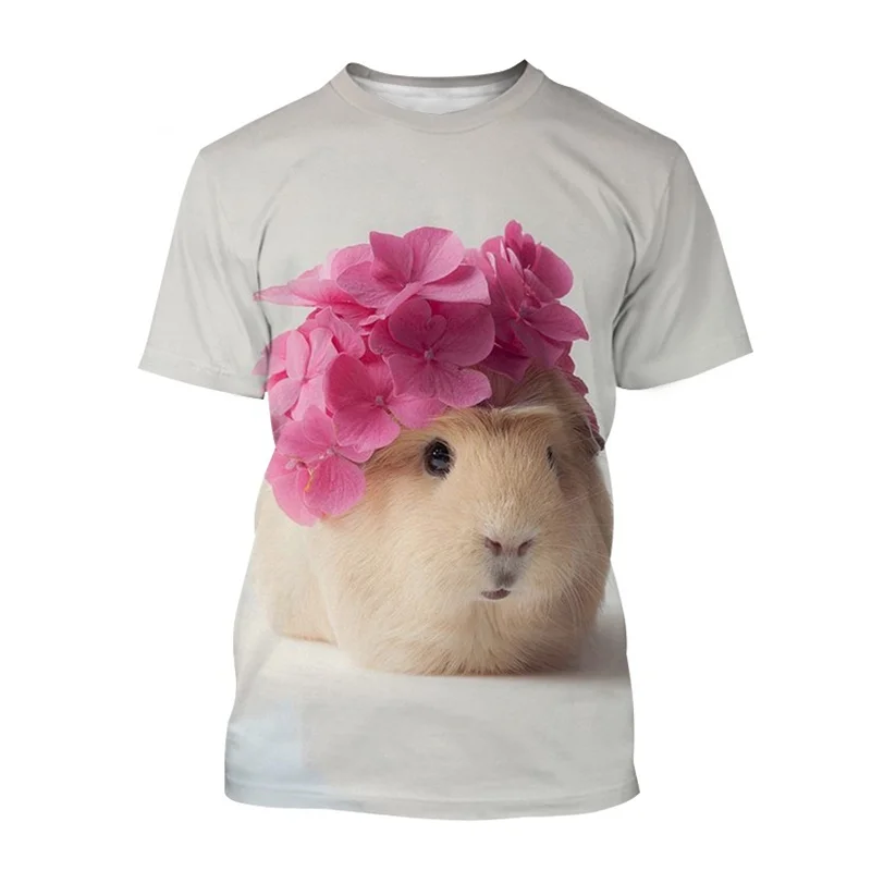 Camiseta de impressão 3D do animal cobaia masculina, camiseta de animal bonito, camiseta de grandes dimensões, tops casuais de manga curta, personalidade, verão