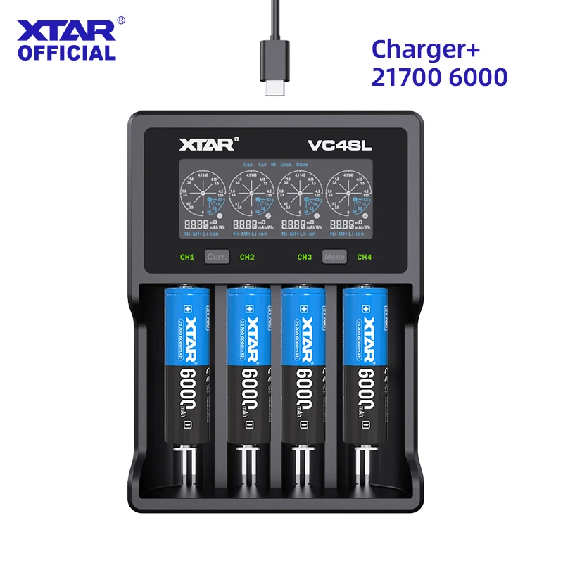 XTAR VC4SL Charger with   4 High-Capacity Batteries | Choose 18650 4000mAh or 21700 6000mAh Bundle Smart Charging Capacity Test