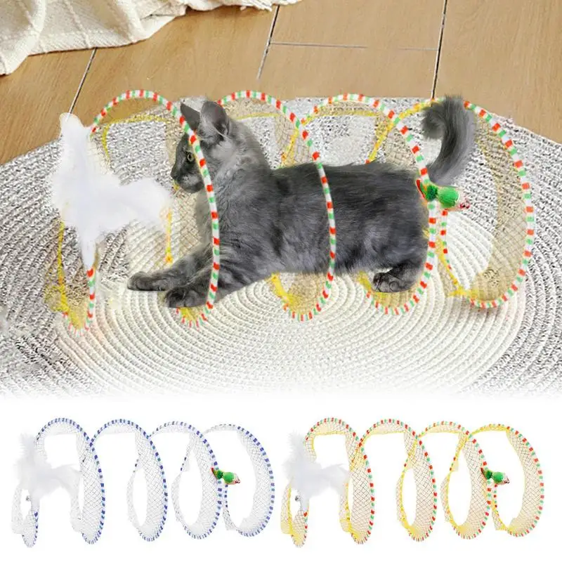 

S Type Cats Tunnel Spring Toy Folded Cat Tunnel With Plush Mouse Cat Outdoor Indoor Toy Kitten Interactive Tunnel Toy Pet Supply