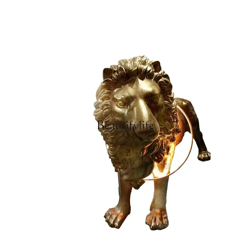 

z.Lion Sculpture Floor Ornaments Luminous Nordic Art Large Animal Ornament Decoration