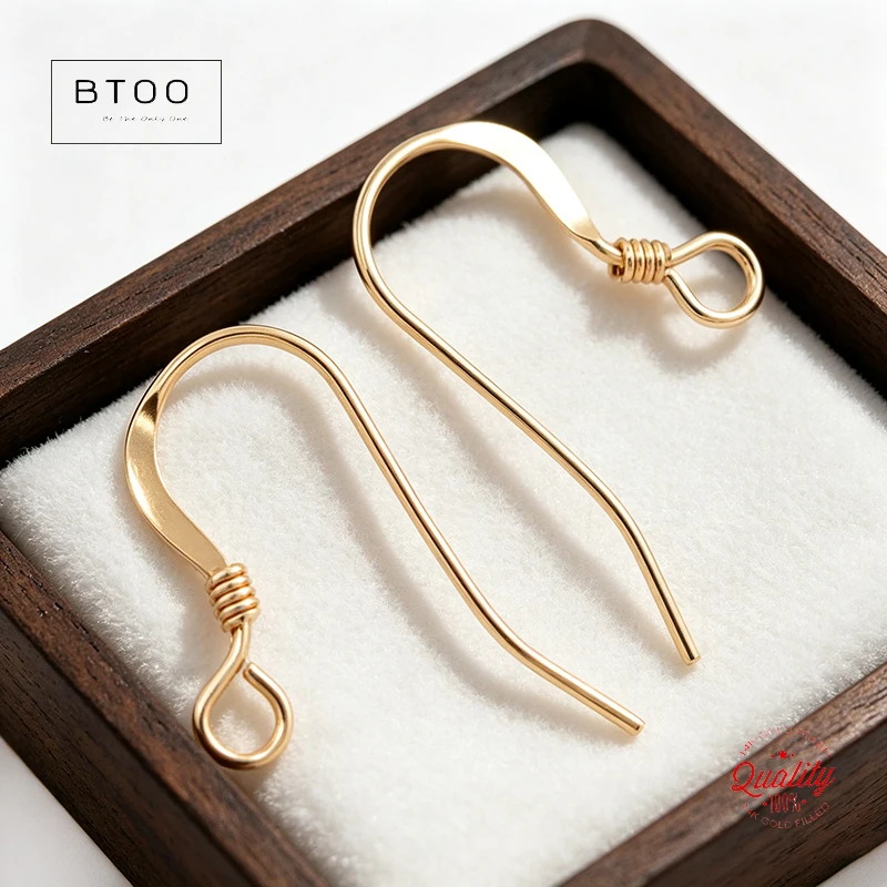 14K Gold Filled Ear Wire Flat W/Coil (0.61mm) Gold Ear Wire for Jewelry Making Earrings Accessories Clasps for Jewelry DIY